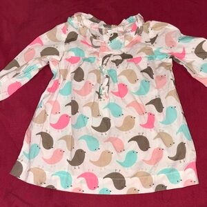 Carter's Ruffle Collar Bird Print Tunic - Pink, Teal, Brown